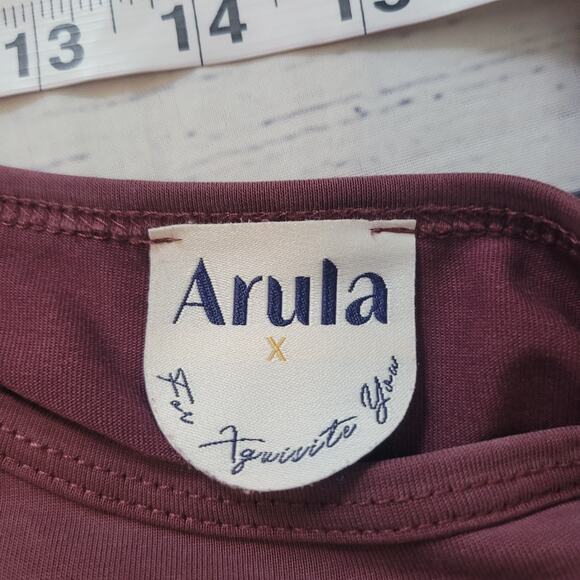 Arula Size Est M Mauve Long Sleeve Stretch Tee Draped Soft Lounge Boho - Picture 7 of 8